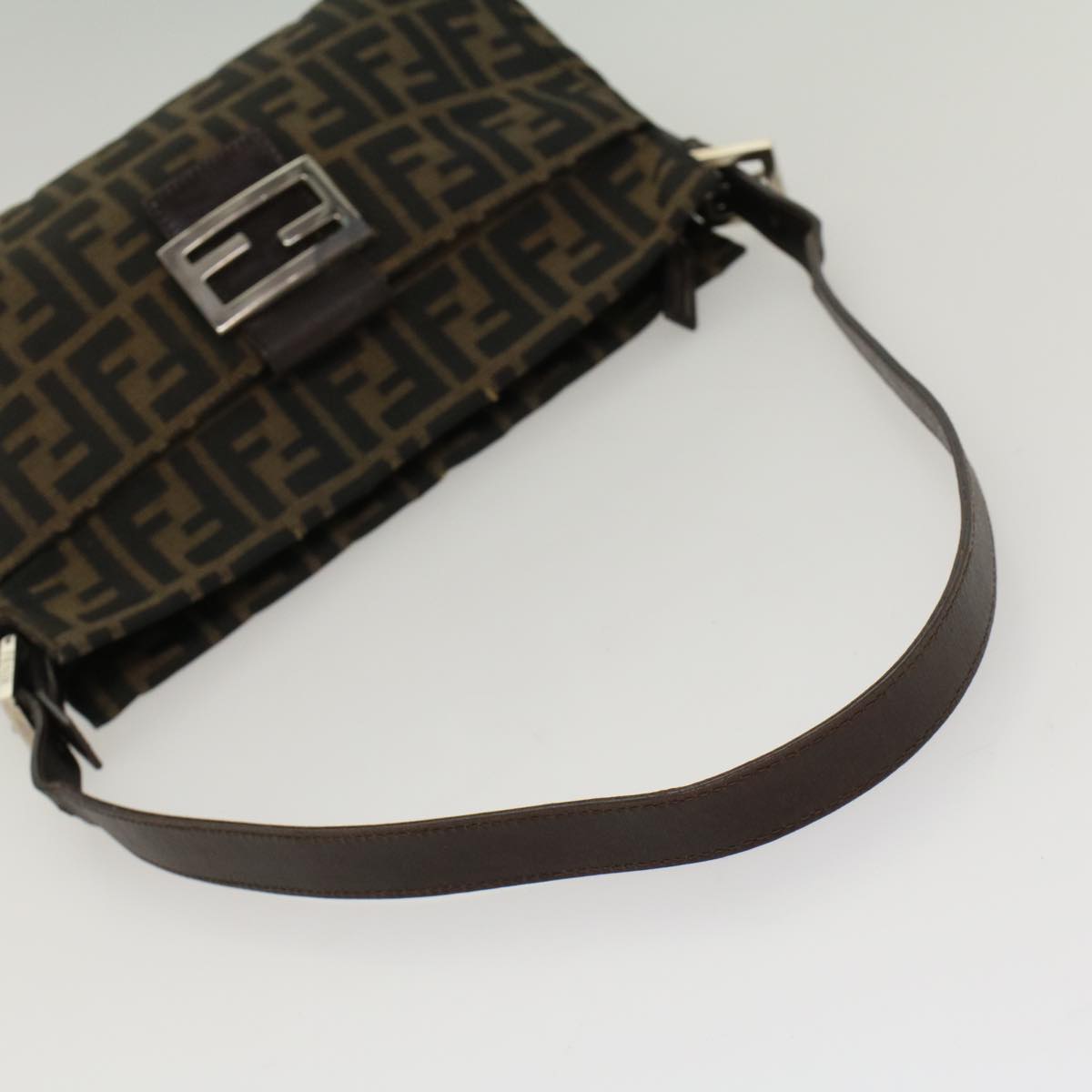 FENDI Zucca Canvas Mamma Baguette Shoulder Bag Black Brown 52008
