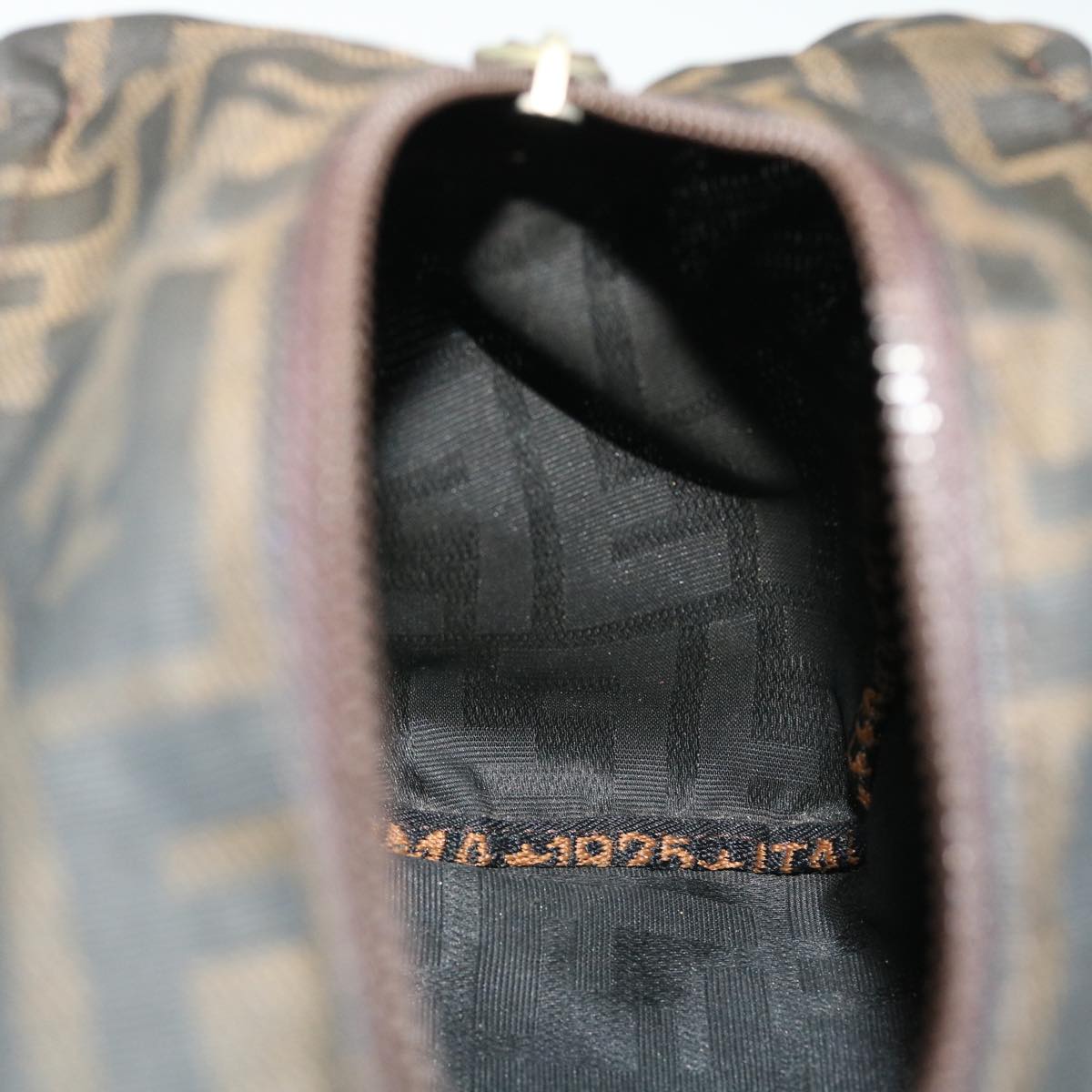 FENDI Zucca Canvas Hand Bag Black Brown 52035