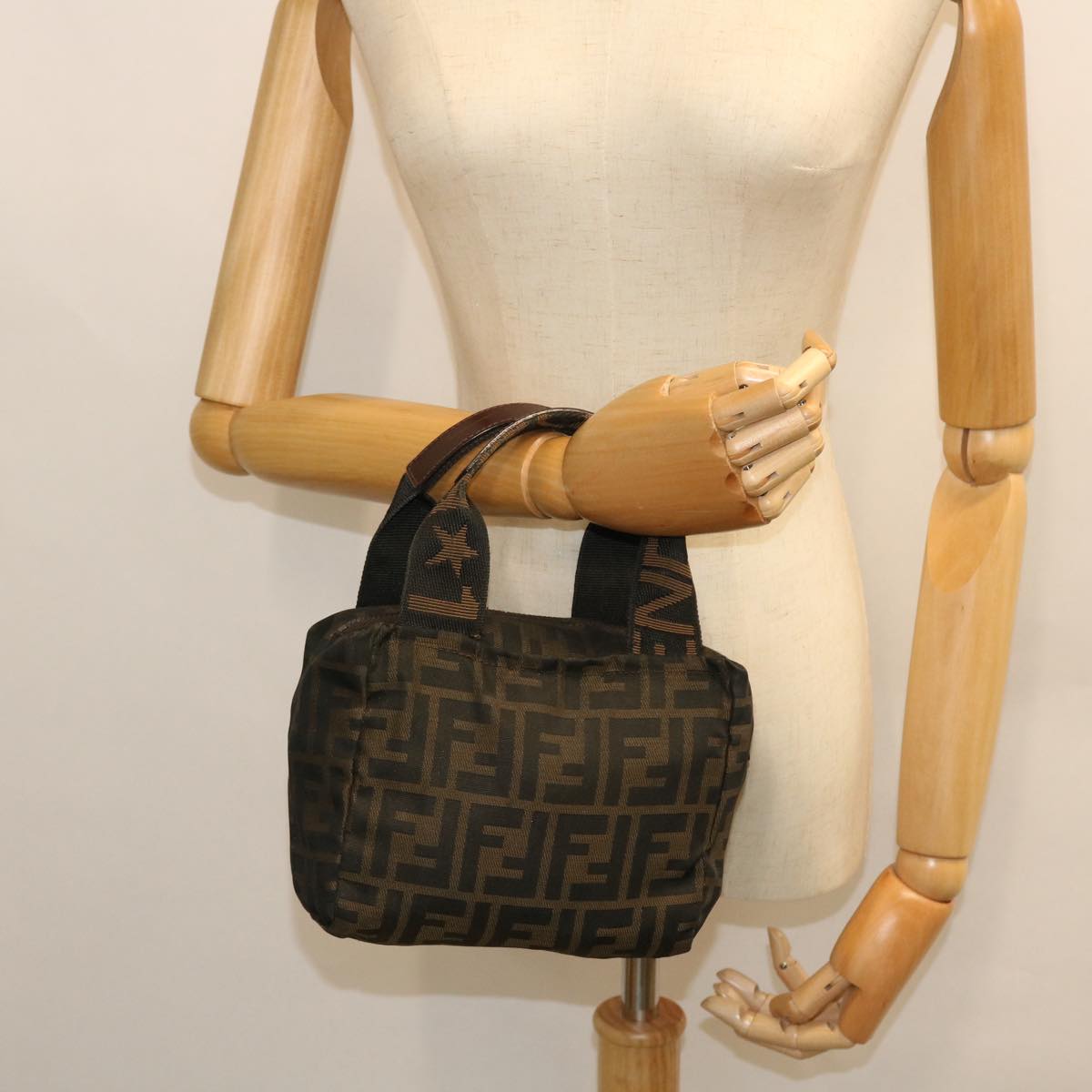 FENDI Zucca Canvas Hand Bag Black Brown 52035