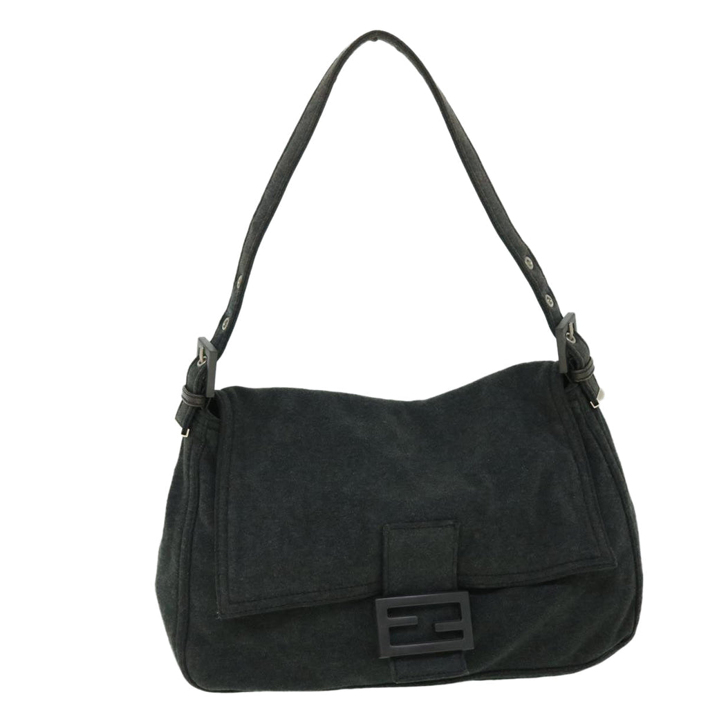FENDI Mamma Baguette Shoulder Bag Nylon Gray 52069