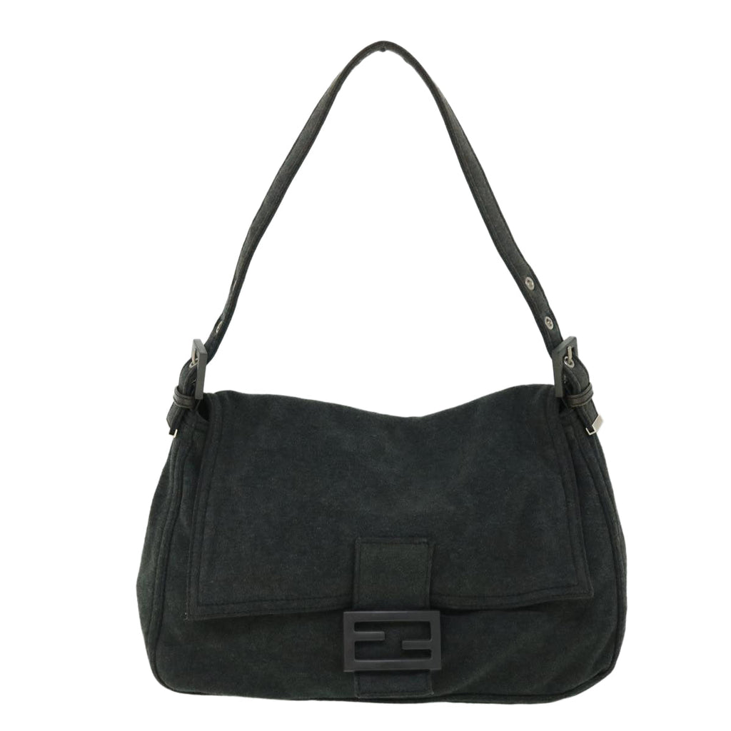 FENDI Mamma Baguette Shoulder Bag Nylon Gray 52069