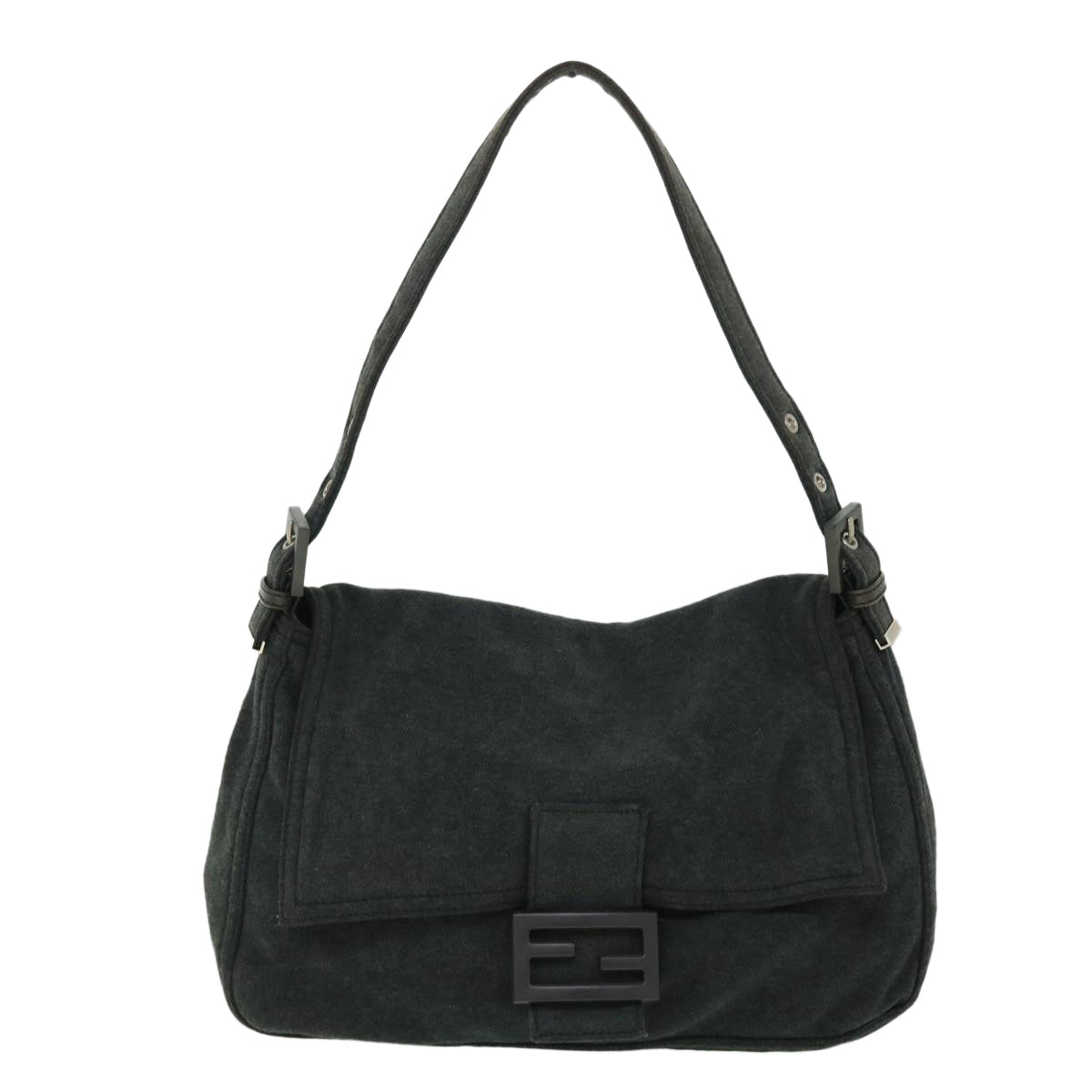 FENDI Mamma Baguette Shoulder Bag Nylon Gray 52069