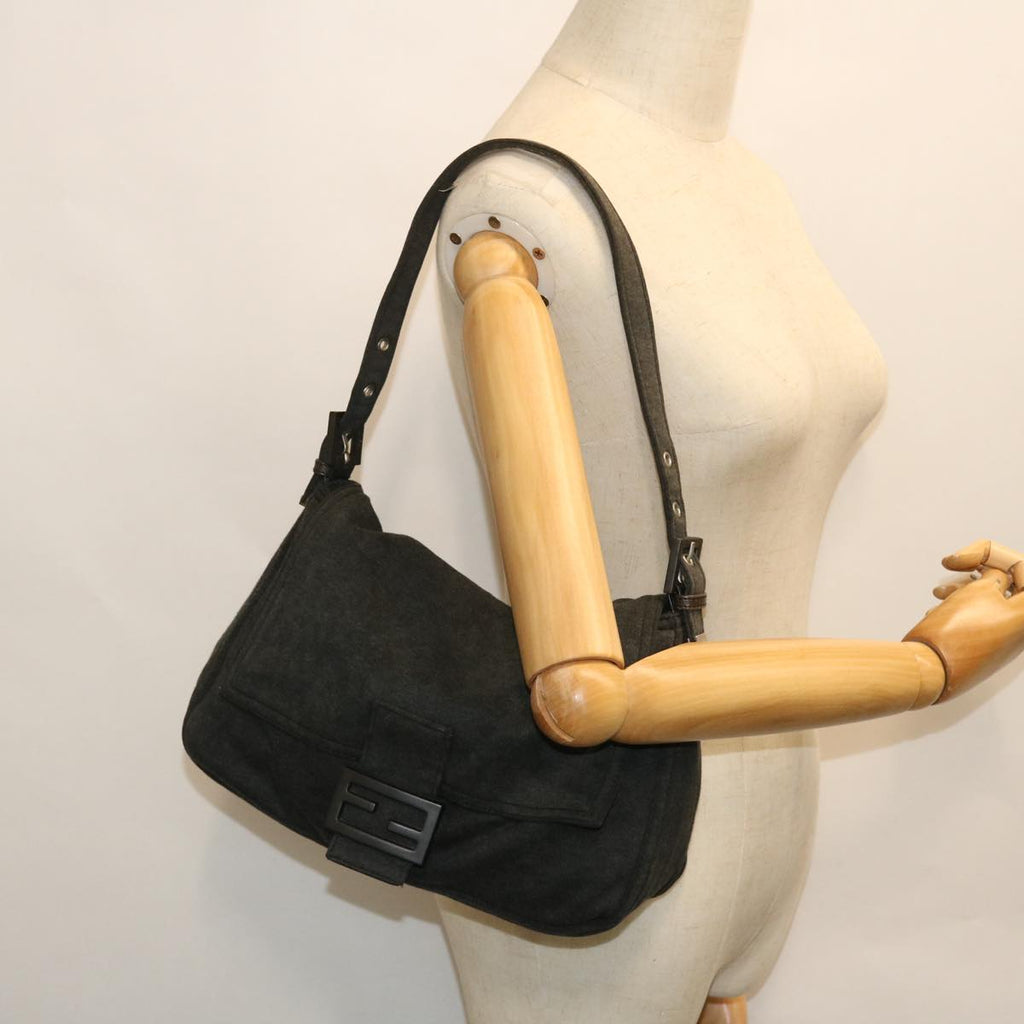 FENDI Mamma Baguette Shoulder Bag Nylon Gray 52069
