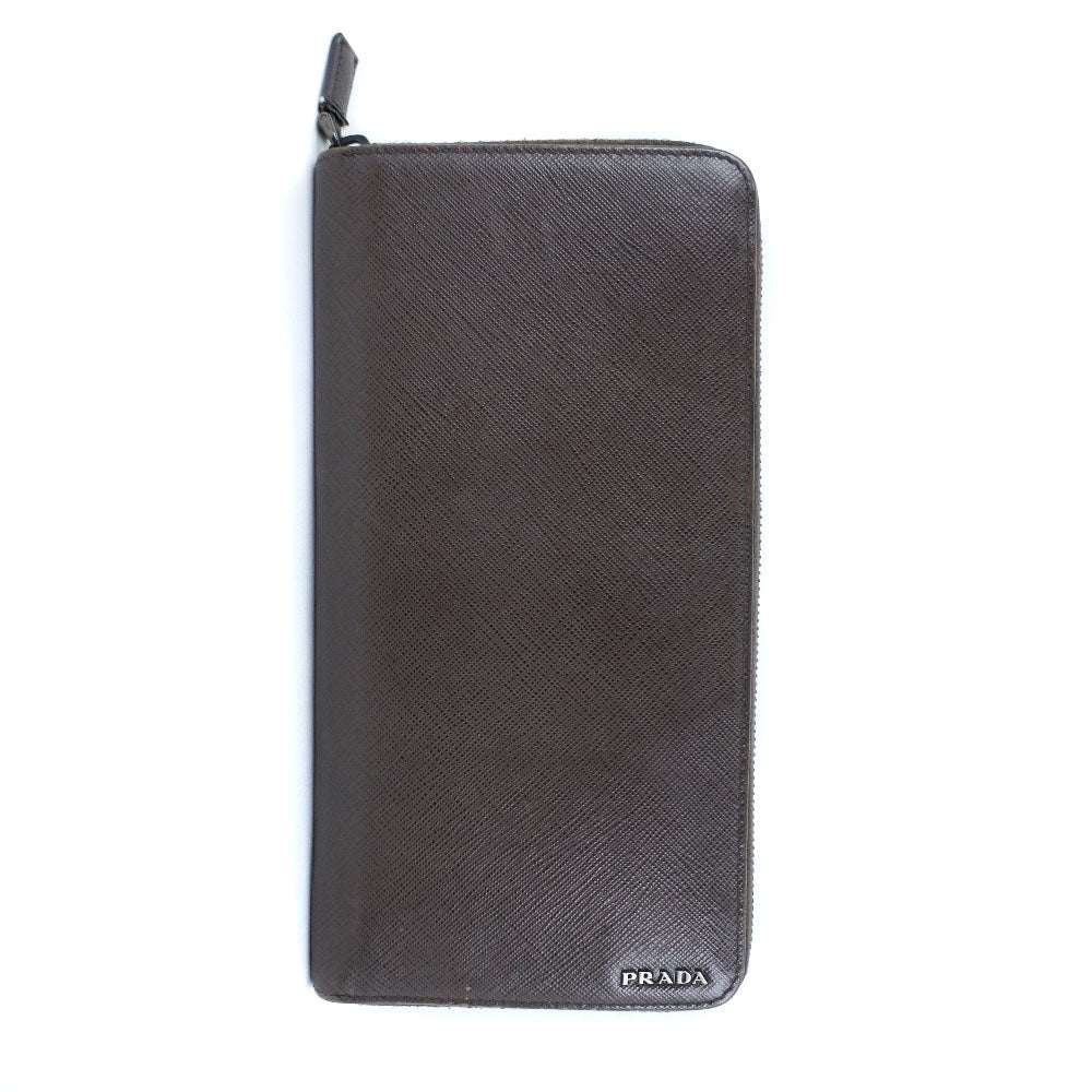 PRADA Long Wallet Purse 2ML220 Safiano Brown Brown Zip Around Women Used