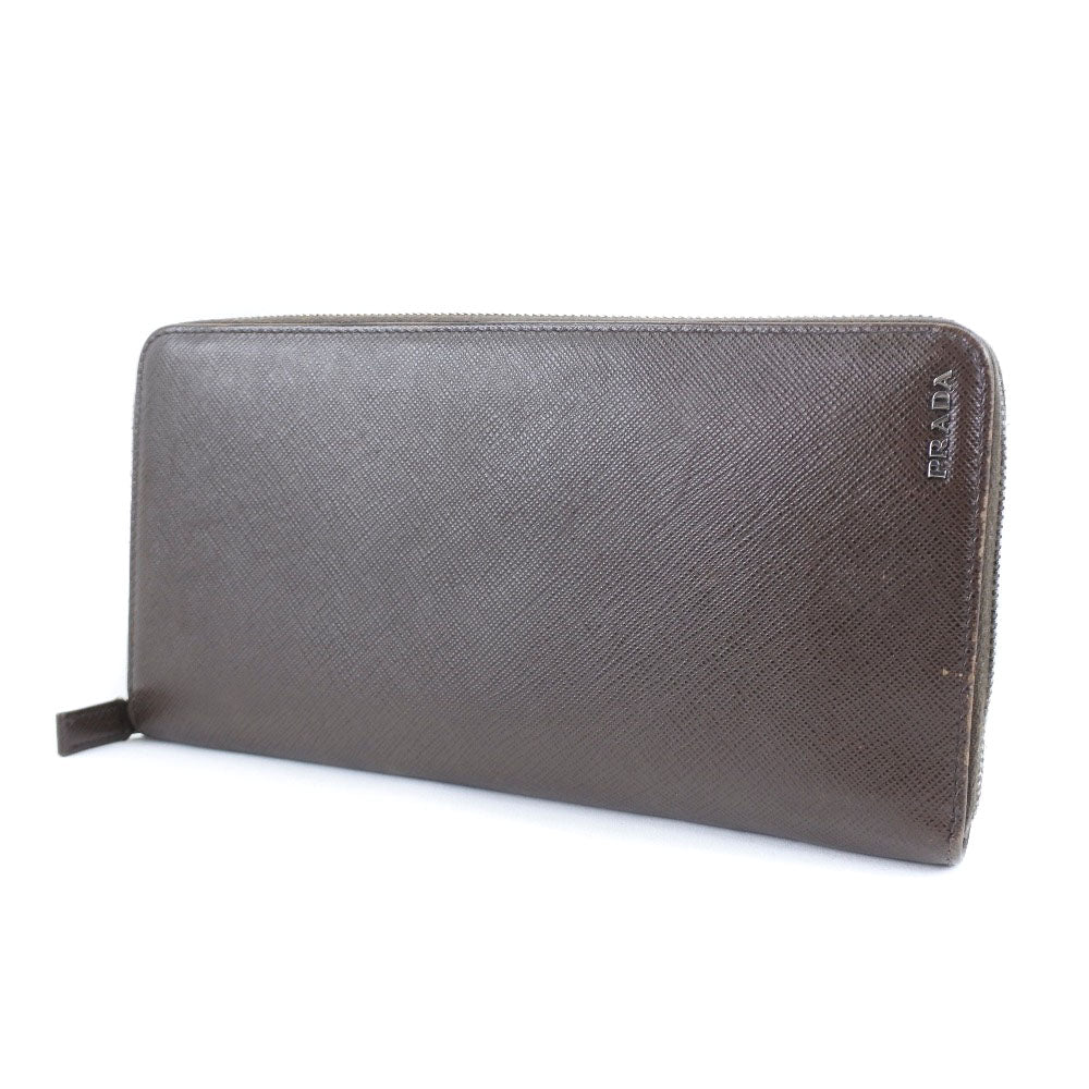 PRADA Long Wallet Purse 2ML220 Safiano Brown Brown Zip Around Women Used