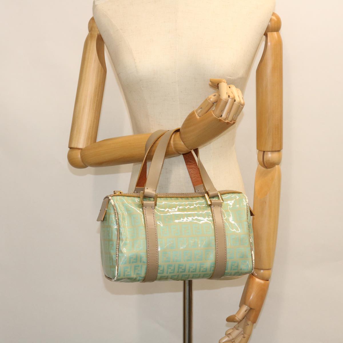 FENDI Zucchino Canvas Hand Bag Enamel Light Blue 52118