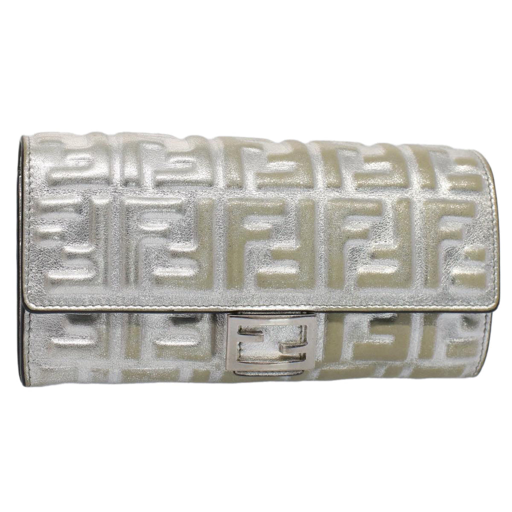 FENDI Zucca Canvas Mamma Baguette Long Wallet Silver 52170