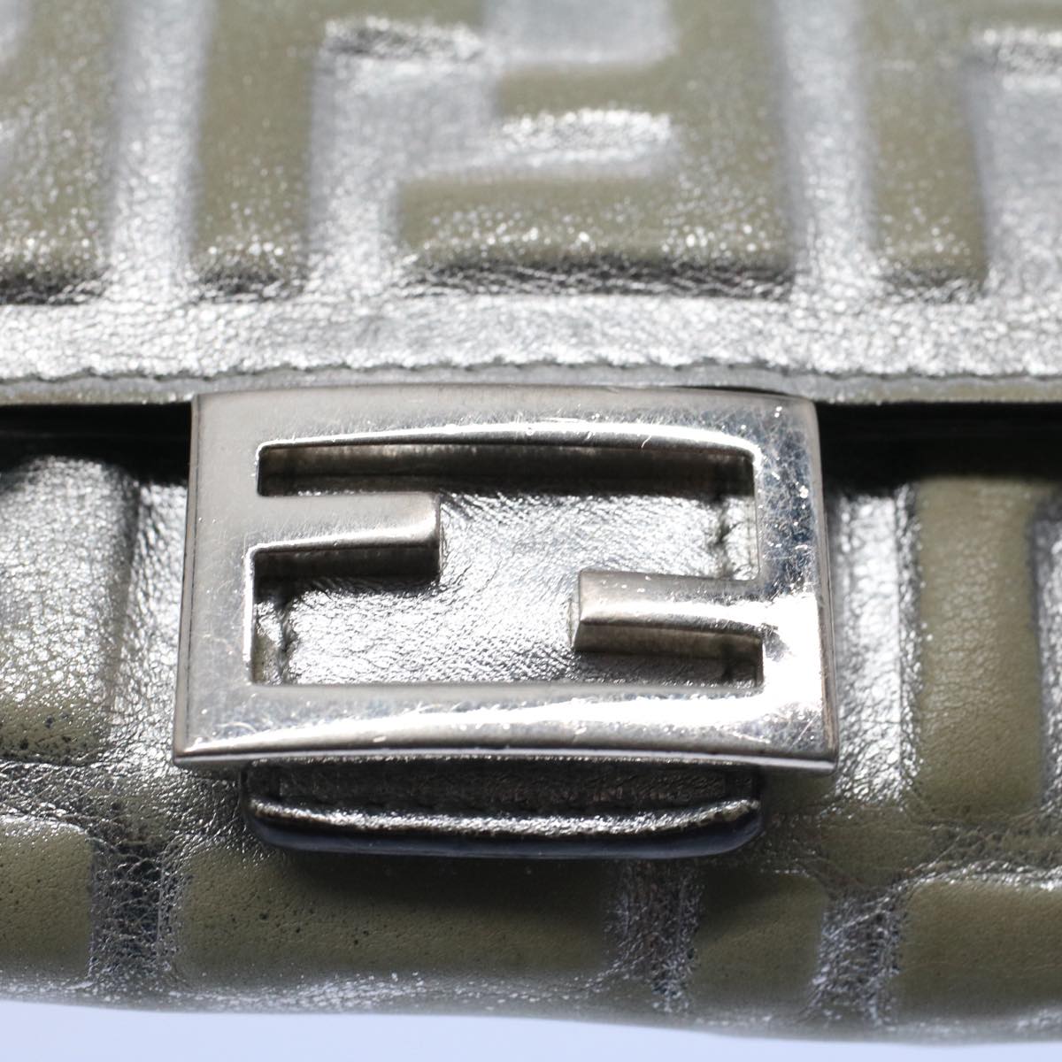 FENDI Zucca Canvas Mamma Baguette Long Wallet Silver 52170