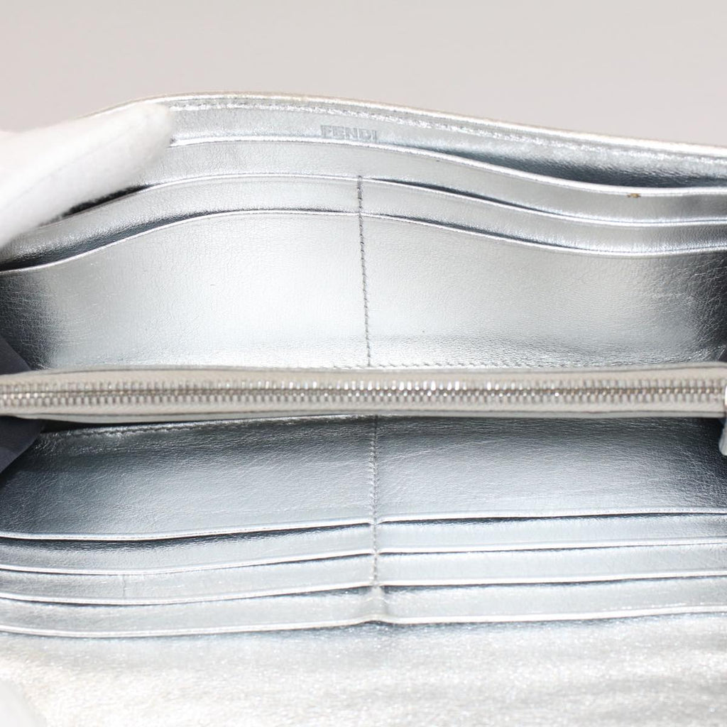 FENDI Zucca Canvas Mamma Baguette Long Wallet Silver 52170