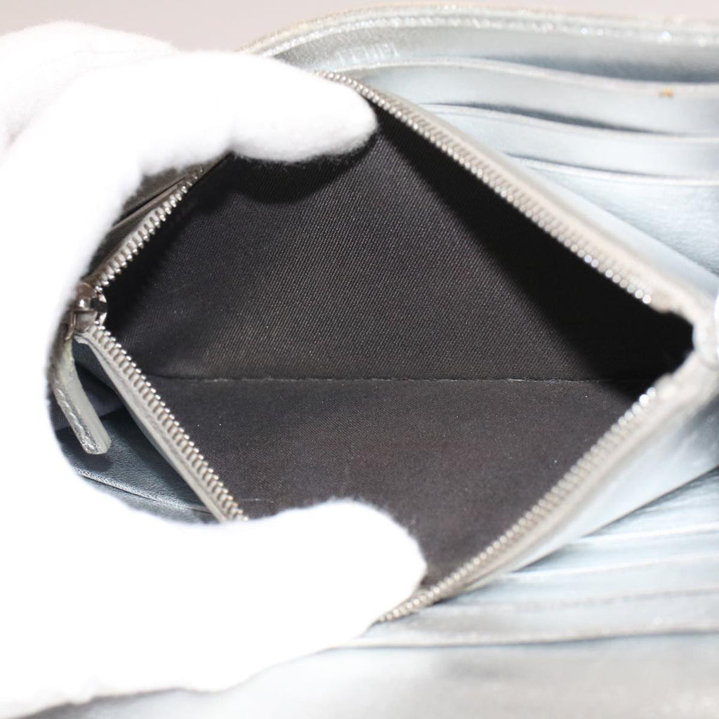 FENDI Zucca Canvas Mamma Baguette Long Wallet Silver 52170