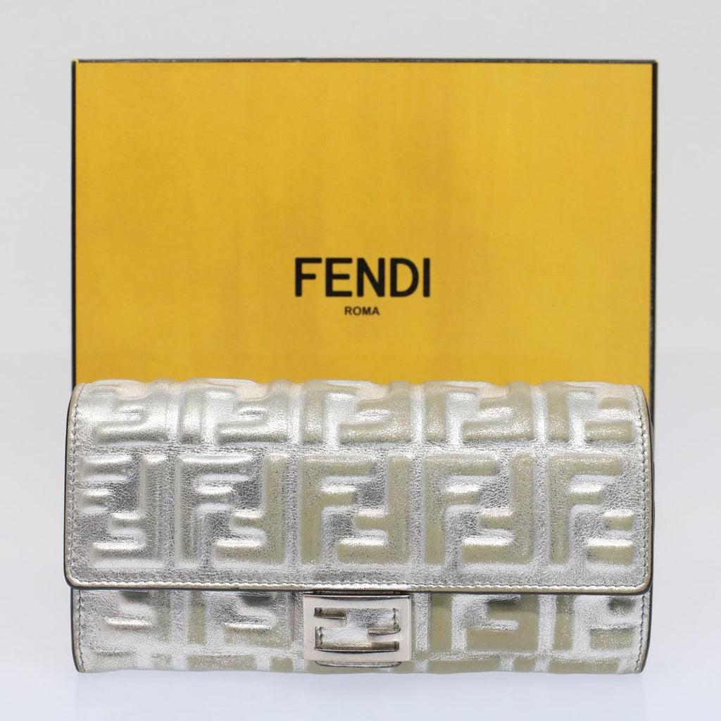 FENDI Zucca Canvas Mamma Baguette Long Wallet Silver 52170