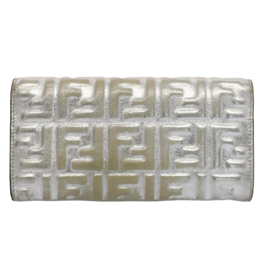 FENDI Zucca Canvas Mamma Baguette Long Wallet Silver 52170