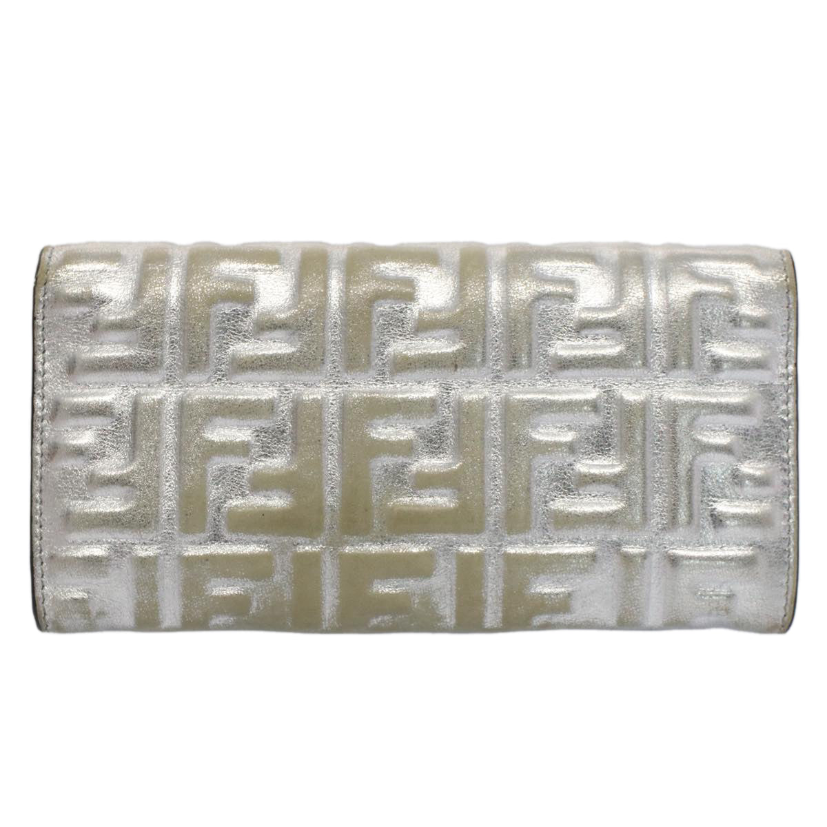 FENDI Zucca Canvas Mamma Baguette Long Wallet Silver 52170