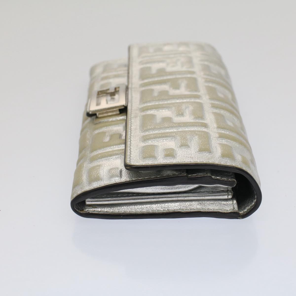 FENDI Zucca Canvas Mamma Baguette Long Wallet Silver 52170