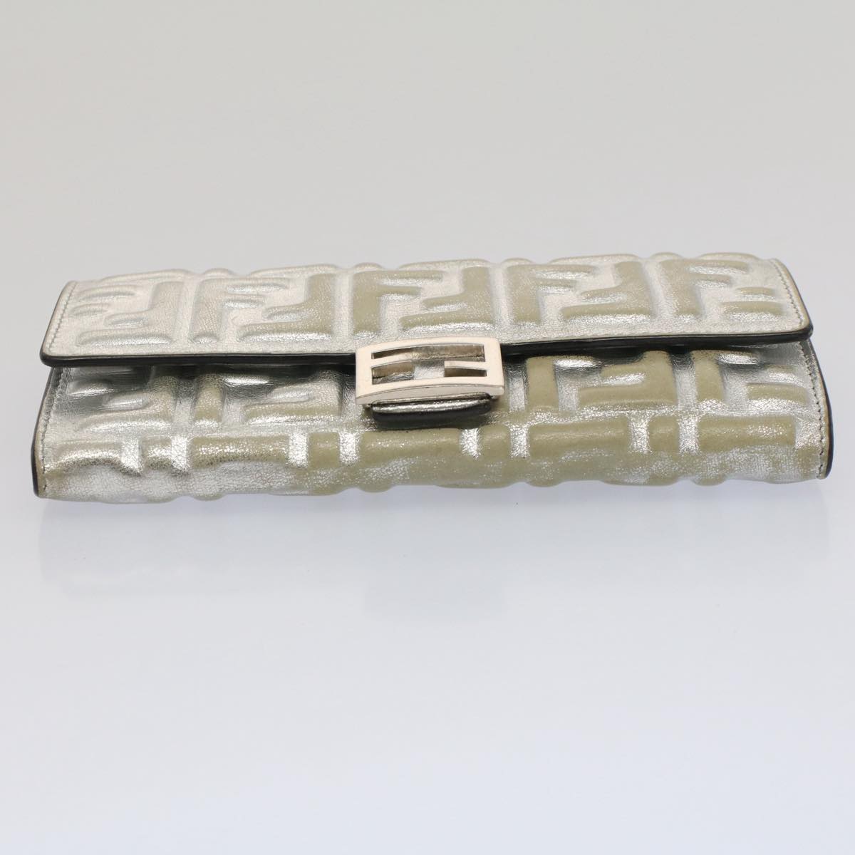 FENDI Zucca Canvas Mamma Baguette Long Wallet Silver 52170