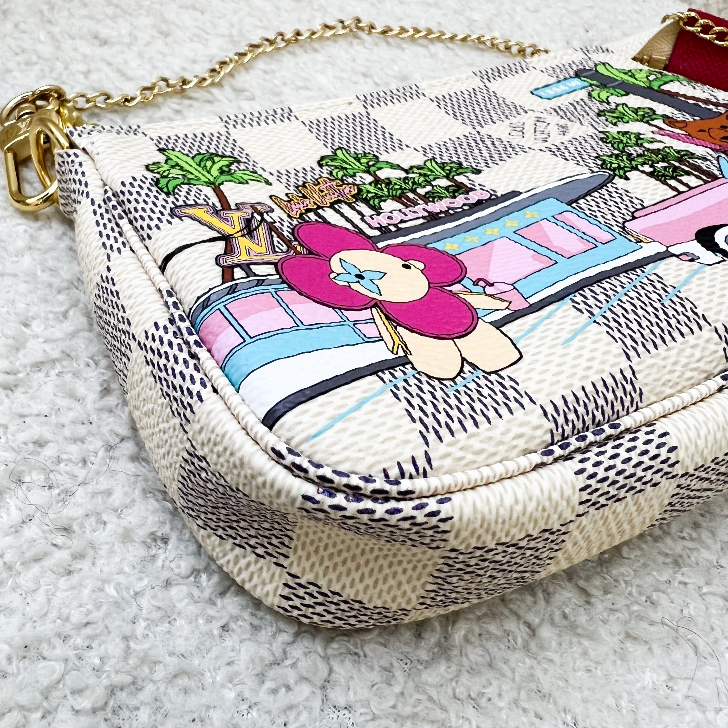 LV Mini Pochette Accessoires in Christmas 2021 Animation in Damier Azur Canvas GHW