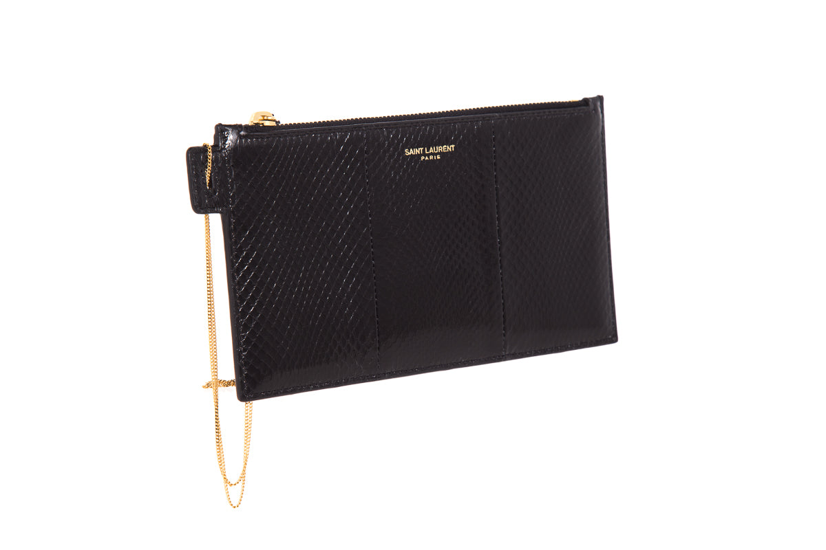 Saint Laurent Black Pouch with Gold Chain
