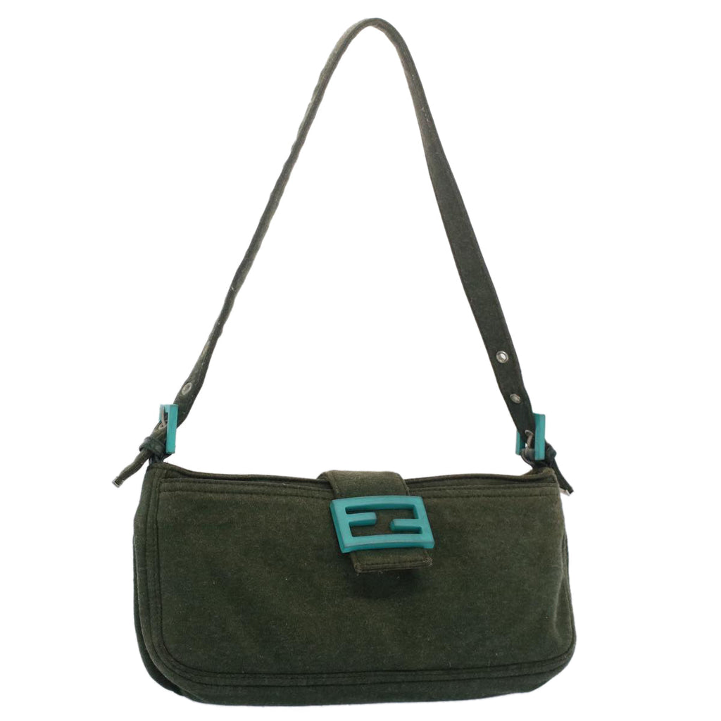 FENDI Mamma Baguette Shoulder Bag Nylon Green 52438
