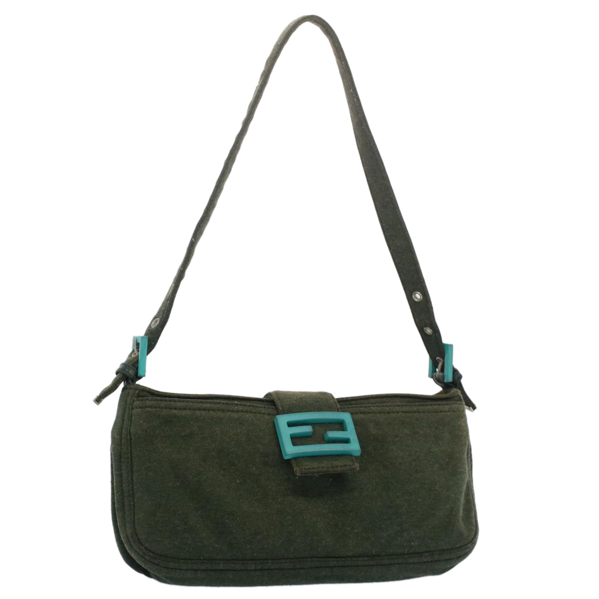 FENDI Mamma Baguette Shoulder Bag Nylon Green 52438