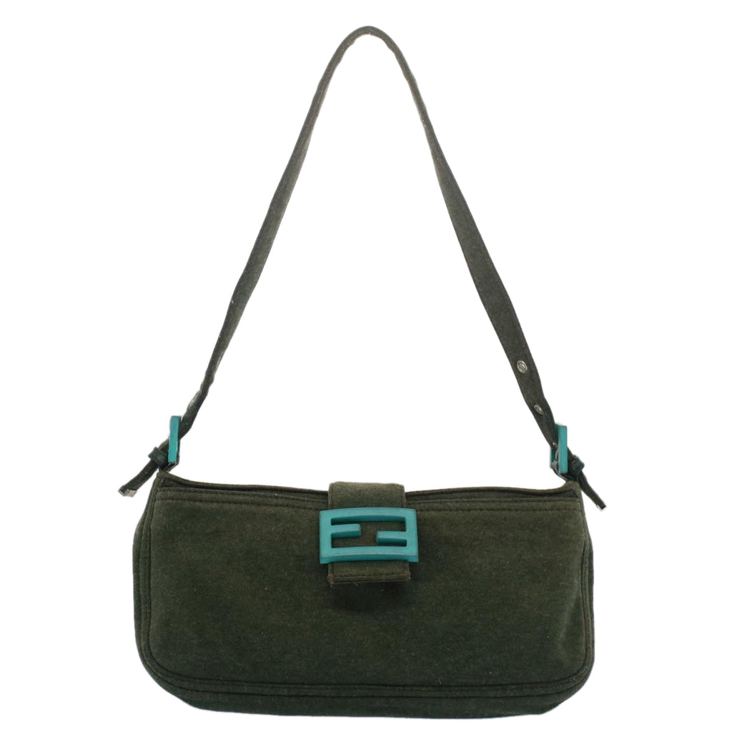 FENDI Mamma Baguette Shoulder Bag Nylon Green 52438