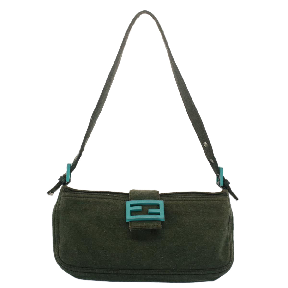 FENDI Mamma Baguette Shoulder Bag Nylon Green 52438