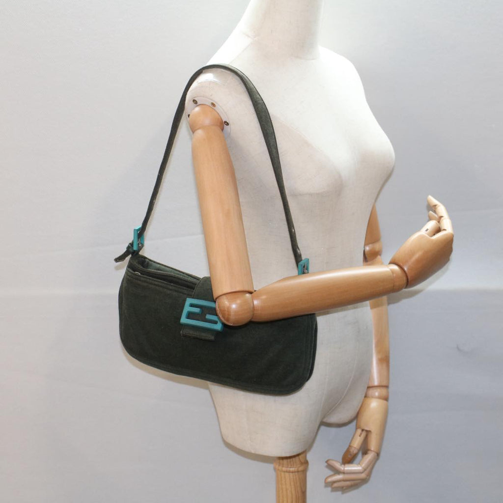 FENDI Mamma Baguette Shoulder Bag Nylon Green 52438
