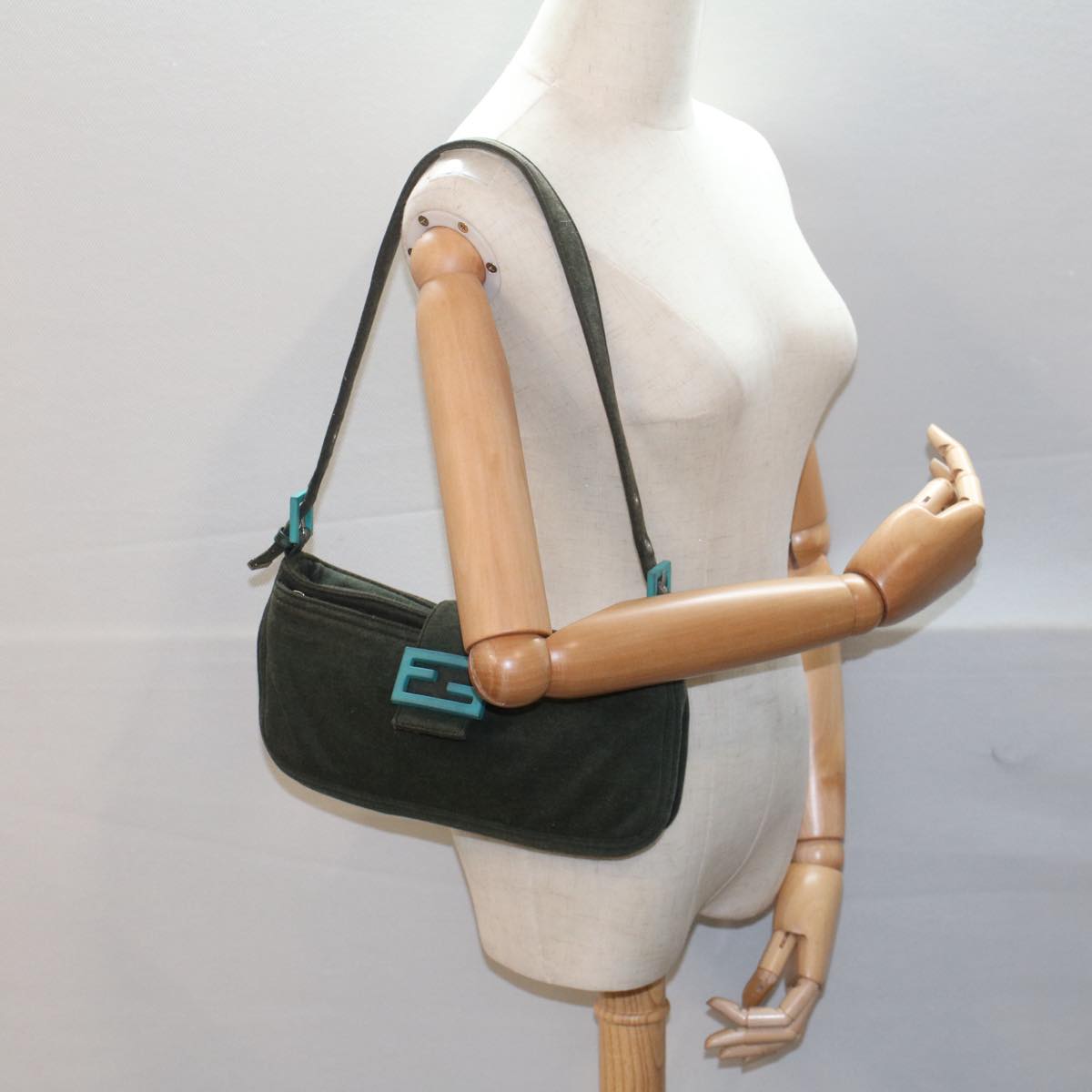 FENDI Mamma Baguette Shoulder Bag Nylon Green 52438