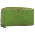 CHANEL Camelia Long Wallet Leather Green CC 52452