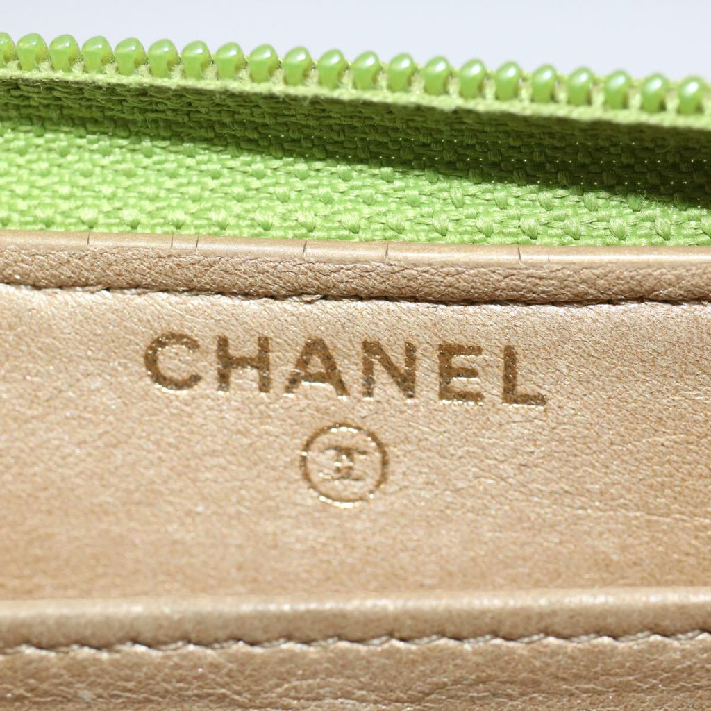 CHANEL Camelia Long Wallet Leather Green CC 52452
