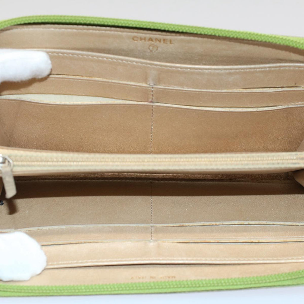 CHANEL Camelia Long Wallet Leather Green CC 52452