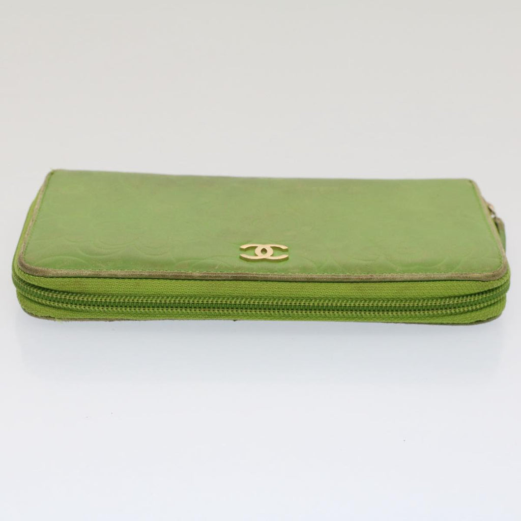 CHANEL Camelia Long Wallet Leather Green CC 52452
