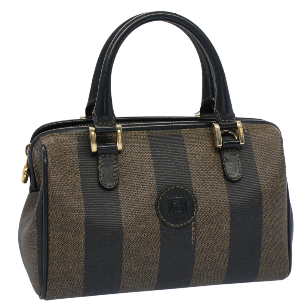 FENDI Pecan Canvas Mini Boston Bag Black Brown 52490