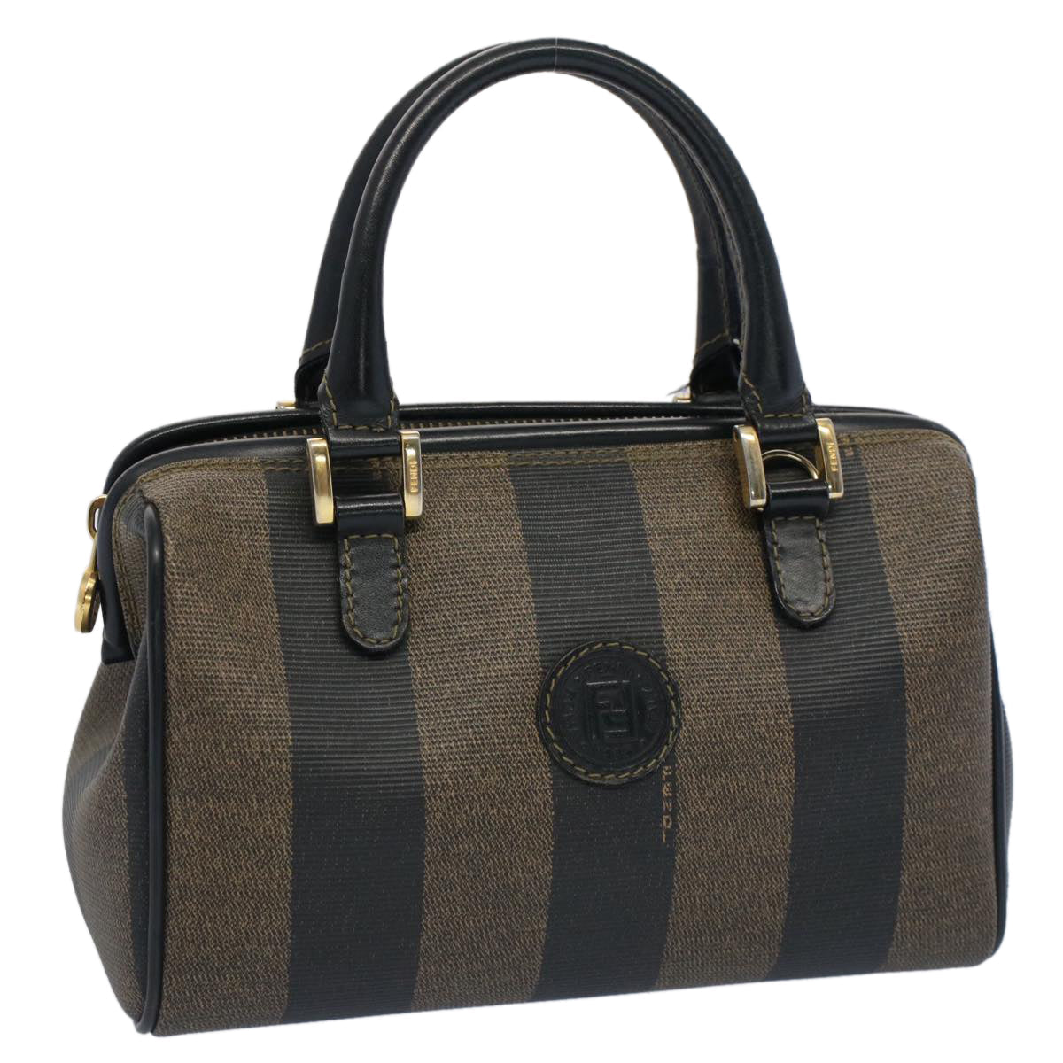 FENDI Pecan Canvas Mini Boston Bag Black Brown 52490