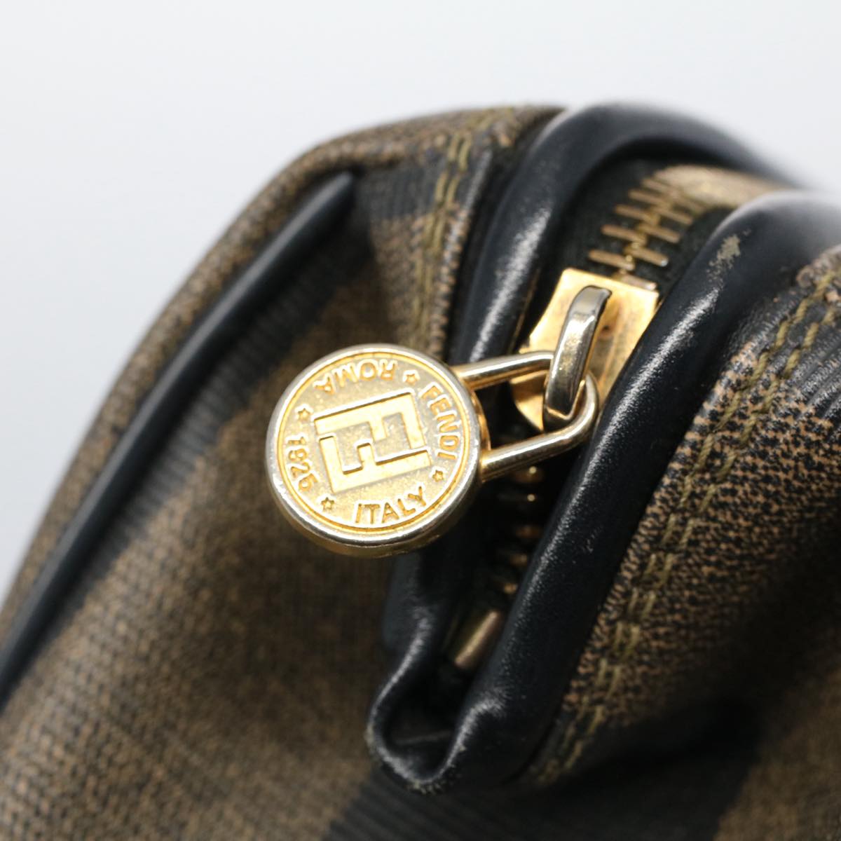 FENDI Pecan Canvas Mini Boston Bag Black Brown 52490