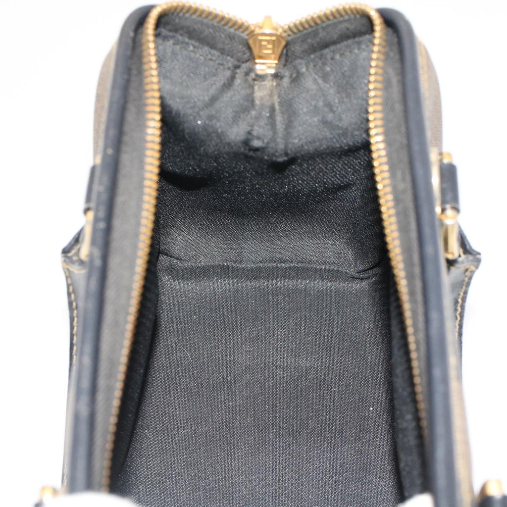 FENDI Pecan Canvas Mini Boston Bag Black Brown 52490