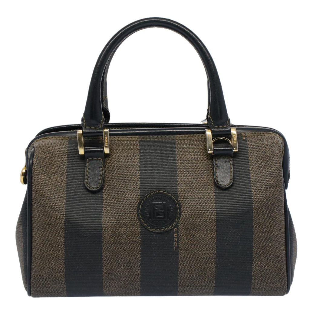 FENDI Pecan Canvas Mini Boston Bag Black Brown 52490