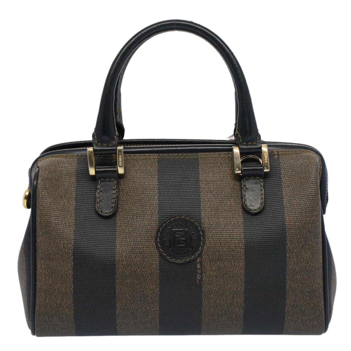 FENDI Pecan Canvas Mini Boston Bag Black Brown 52490
