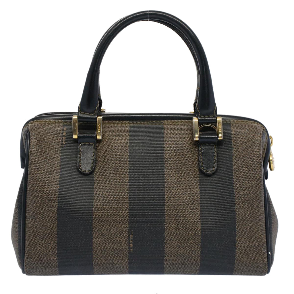 FENDI Pecan Canvas Mini Boston Bag Black Brown 52490