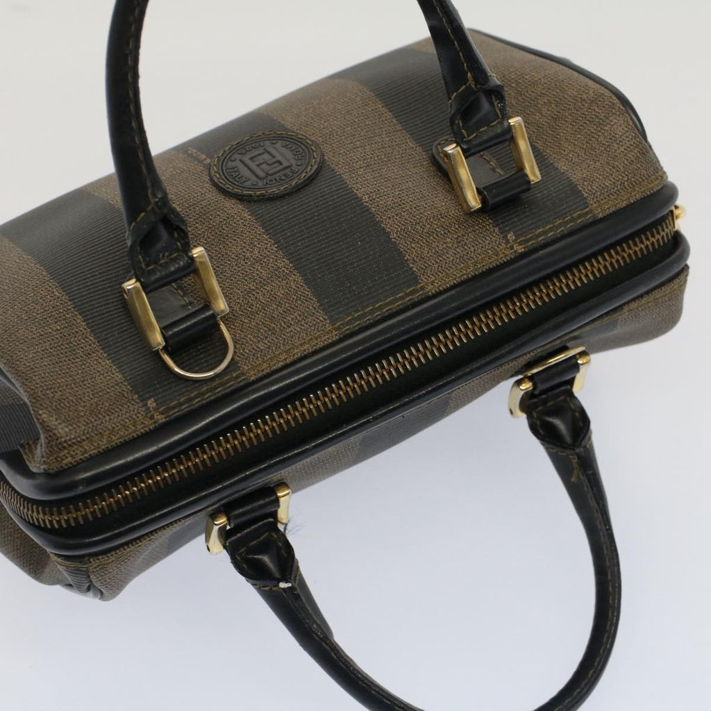 FENDI Pecan Canvas Mini Boston Bag Black Brown 52490
