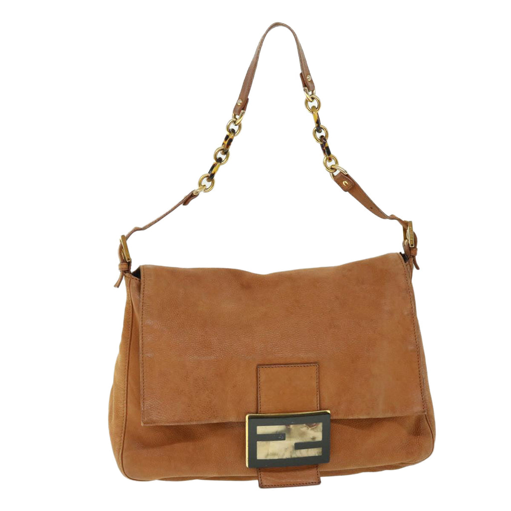 FENDI Mamma Baguette Shoulder Bag Leather Beige 52497