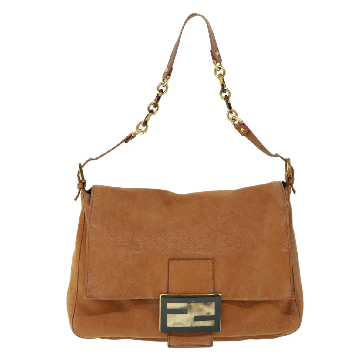 FENDI Mamma Baguette Shoulder Bag Leather Beige 52497