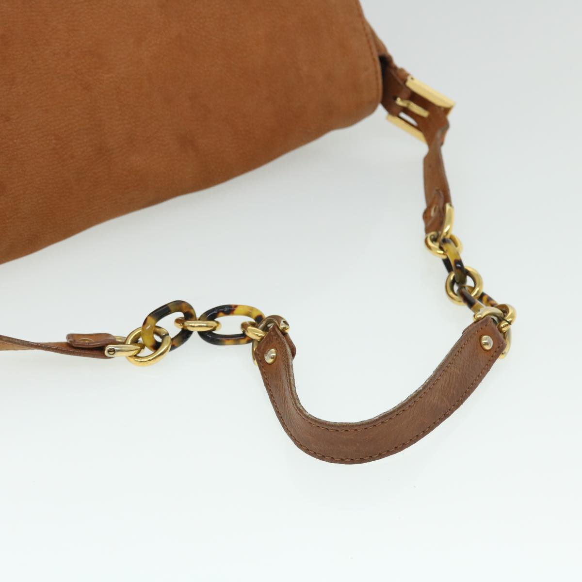 FENDI Mamma Baguette Shoulder Bag Leather Beige 52497