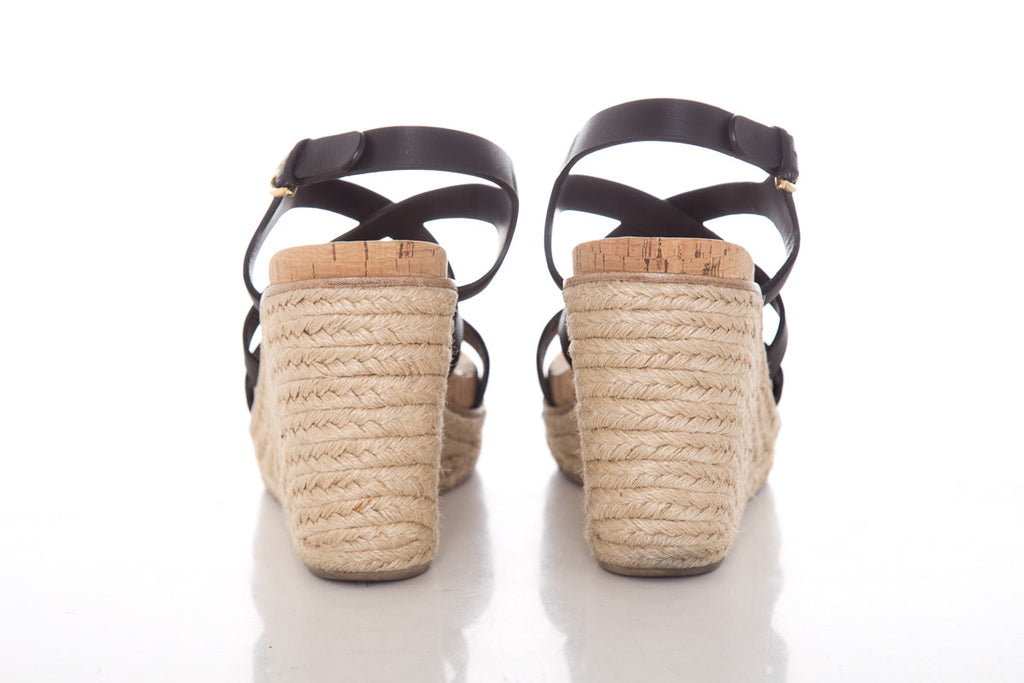 Salvatore Ferragamo Black Leather Espadrille SZ 9.5