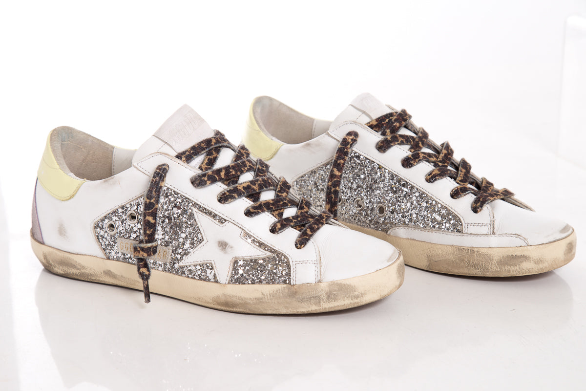 Golden Goose White & Yellow Sneakers SZ 39