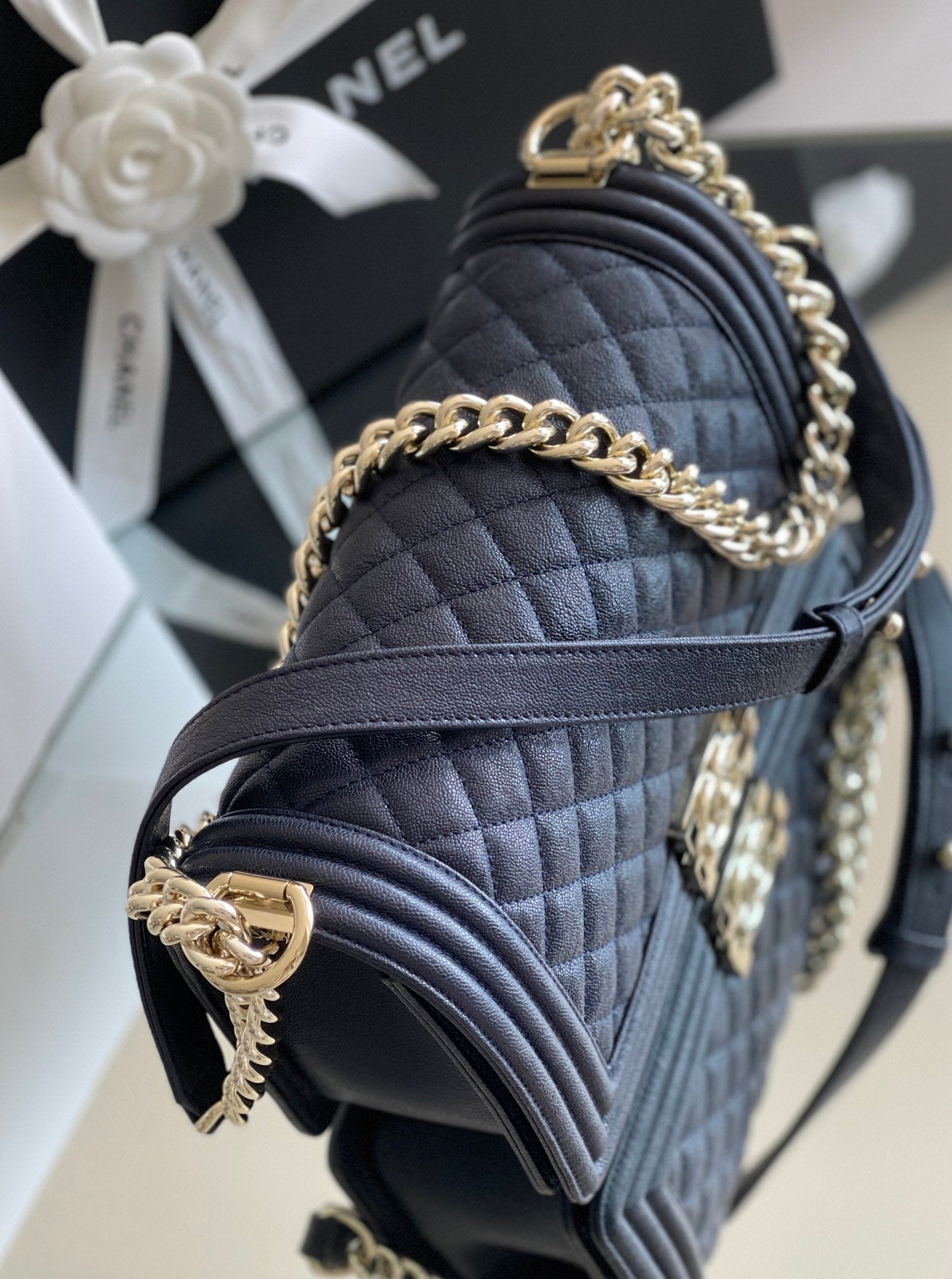 CHLMedium Boy Handbag Dark Blue For Women 9.8in/25cm A67086