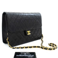 CHANEL Chain Shoulder Bag Clutch Black Quilted Flap Lambskin Purse j98
