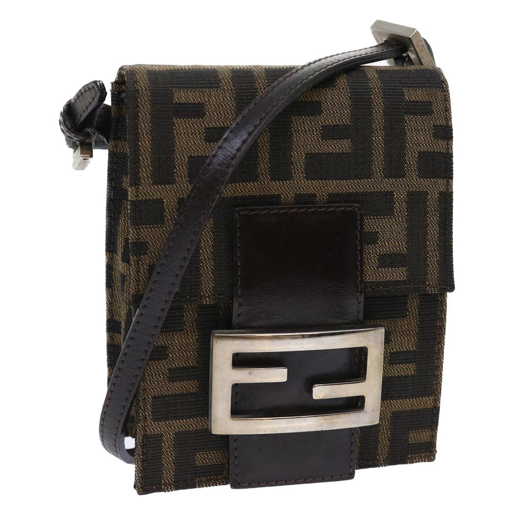 FENDI Zucca Canvas Mamma Baguette Shoulder Bag Brown Black 52735