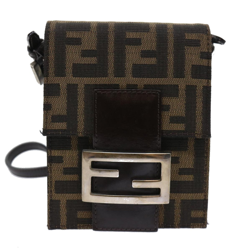 FENDI Zucca Canvas Mamma Baguette Shoulder Bag Brown Black 52735