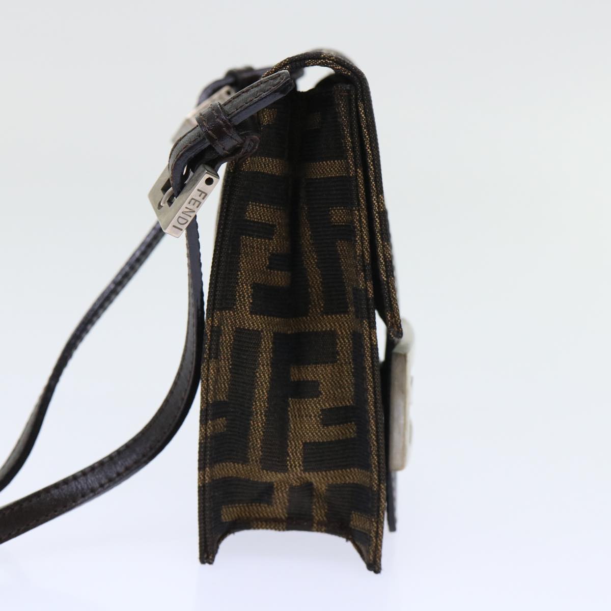 FENDI Zucca Canvas Mamma Baguette Shoulder Bag Brown Black 52735