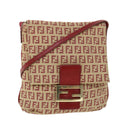 FENDI Zucchino Canvas Mamma Baguette Shoulder Bag Beige Red 52738
